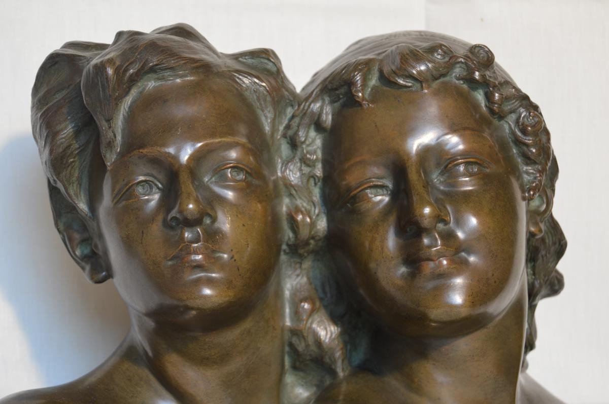 Double Portrait En Buste En Bronze Art Déco Signé A. Gori Ou Gory