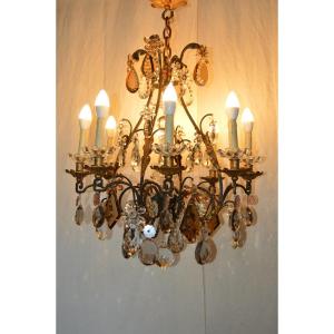 Wrought Iron Cage Chandelier And Crystal Tassels