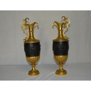 Pair Of Gilt Bronze Ewers From The 19th Century