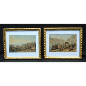 Paire de gravures encadrées 