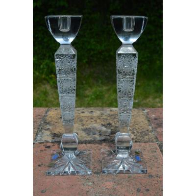 Pair Of Bohemian Crystal Candlesticks