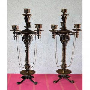 Pair Of Candelabra In Bronze