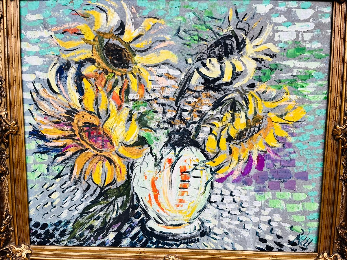 Sunflowers Oil On Canvas-photo-2