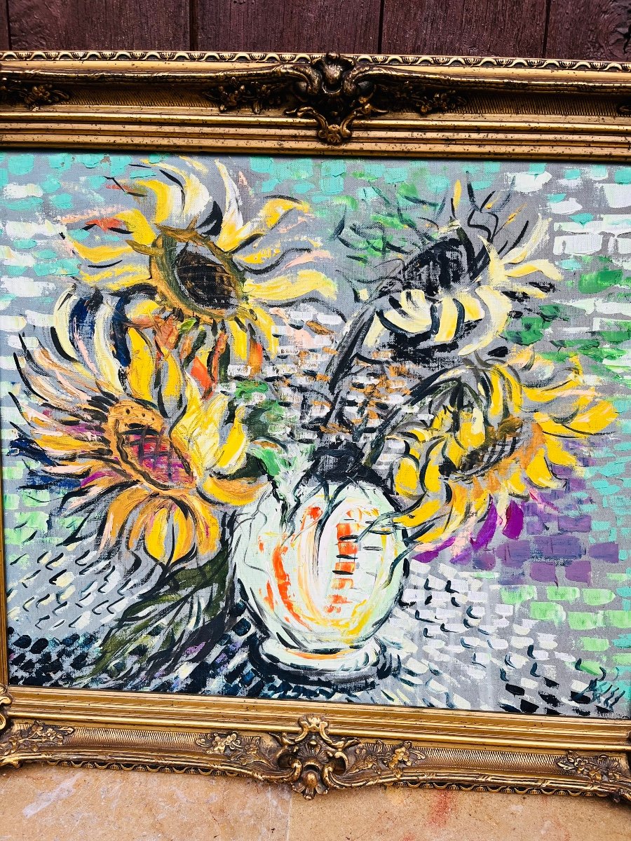 Sunflowers Oil On Canvas-photo-4