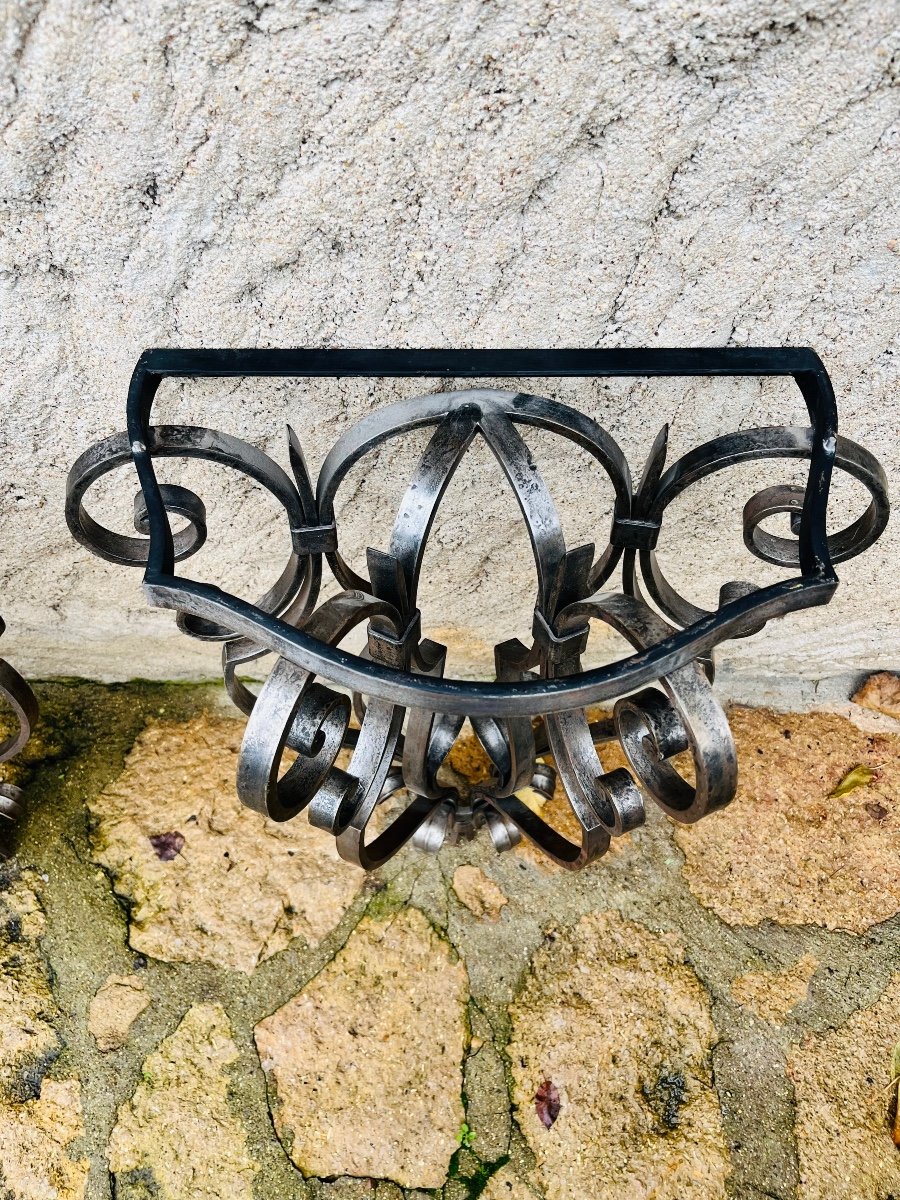 Pair Of Louis XIV Style Wrought Iron Consoles-photo-3