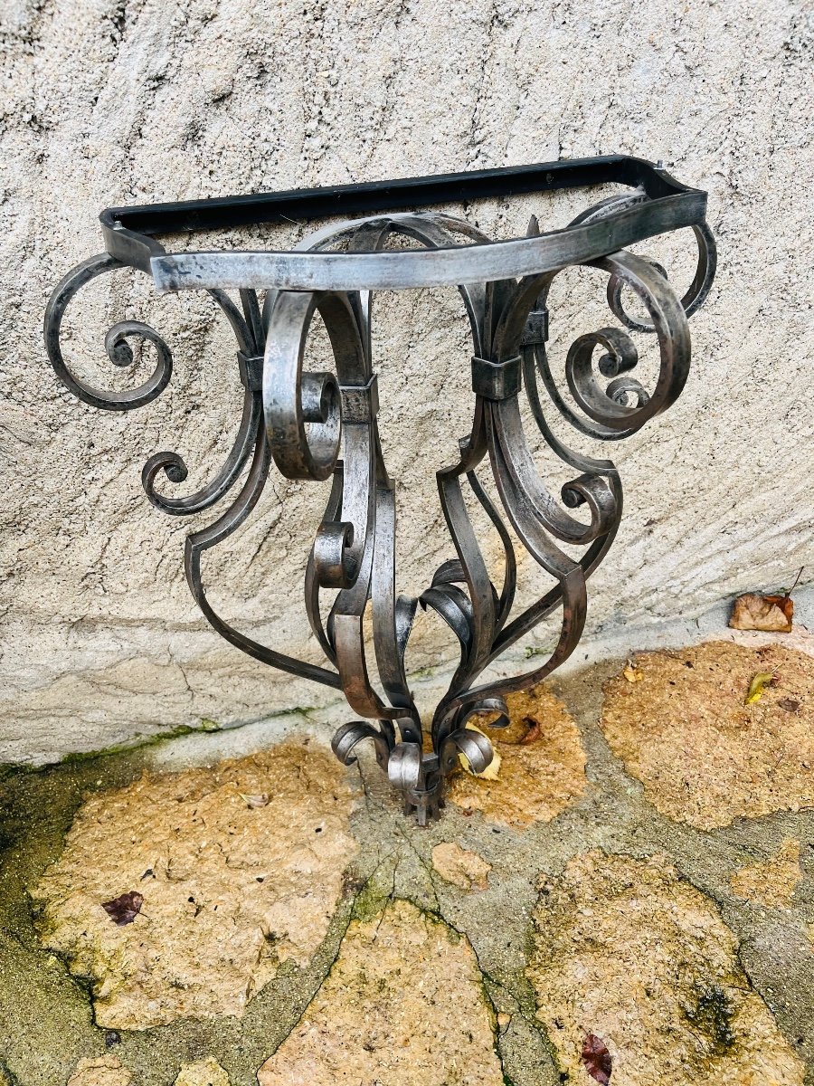 Pair Of Louis XIV Style Wrought Iron Consoles-photo-1