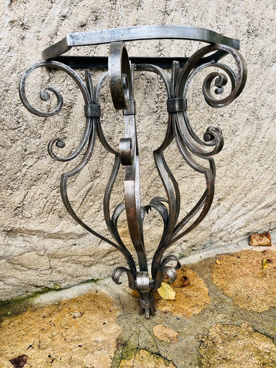 Pair Of Louis XIV Style Wrought Iron Consoles-photo-2