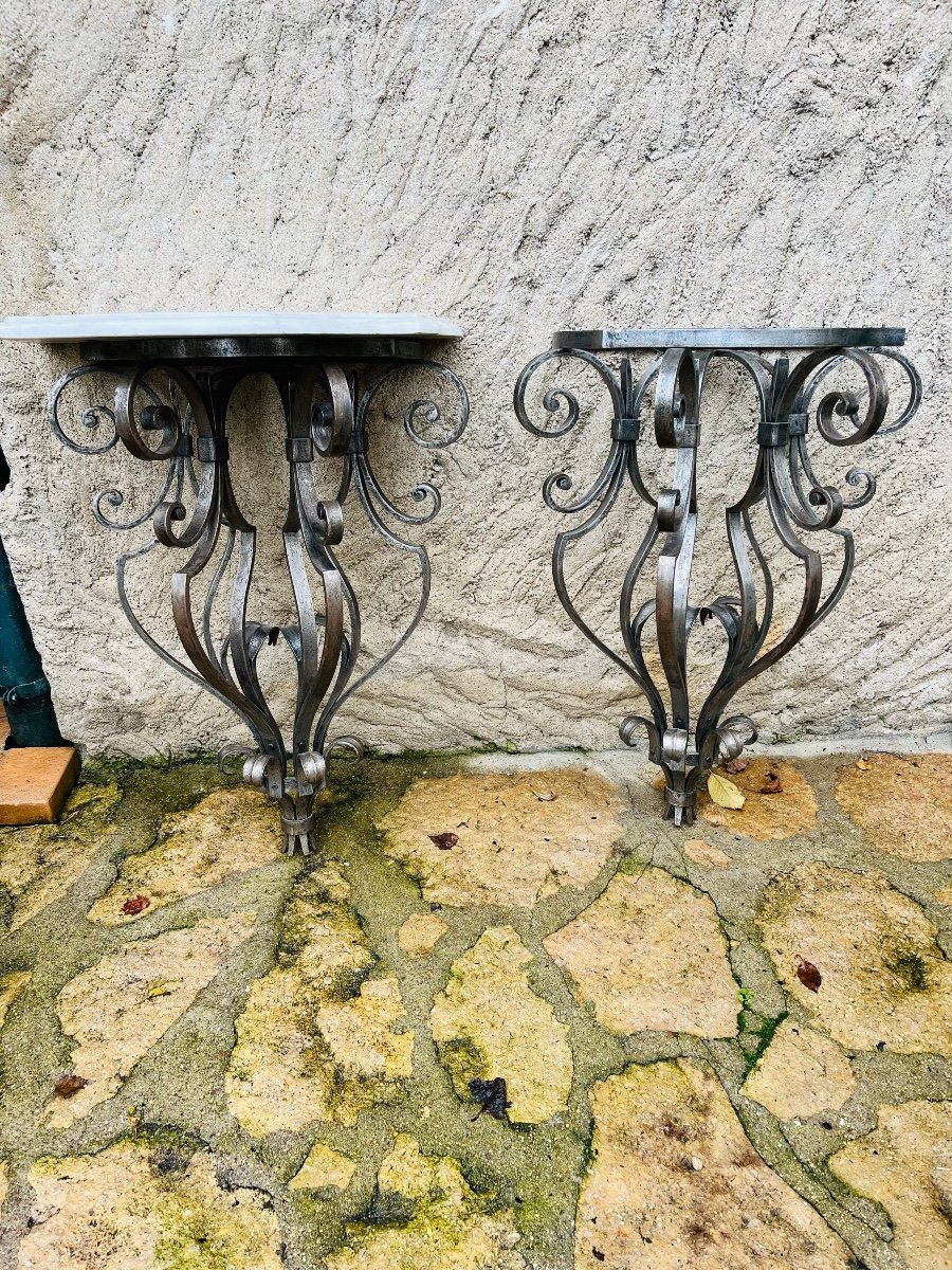 Pair Of Louis XIV Style Wrought Iron Consoles