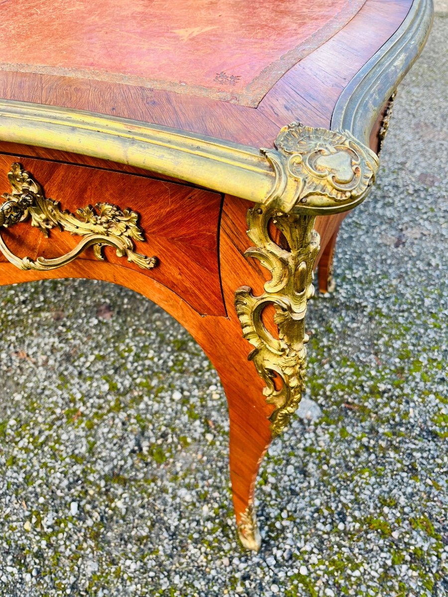 Bureau plat marqueterie et bronze Louis XV-photo-4