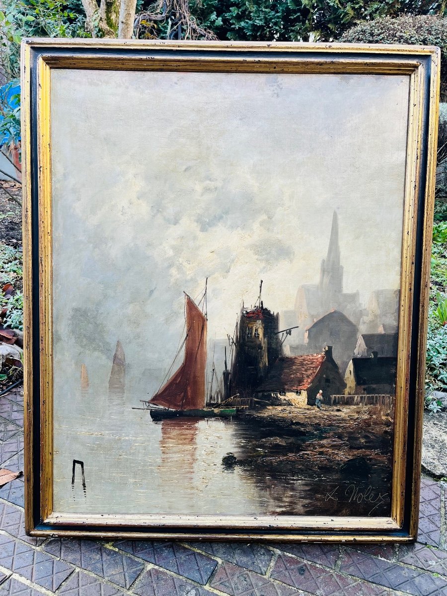 Scène de port en Normandie Albert Nolet XIXe 