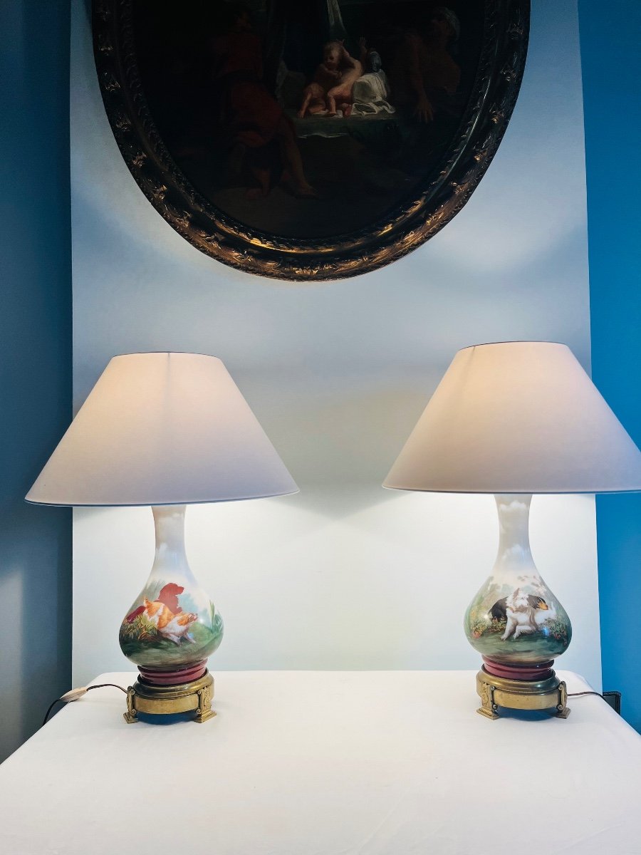 Napoleon III Opaline Lamps With -photo-4
