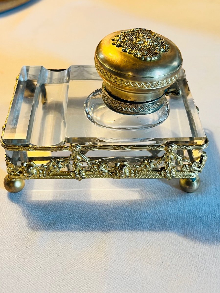 Louis XVI Crystal And Bronze Inkwell-photo-3