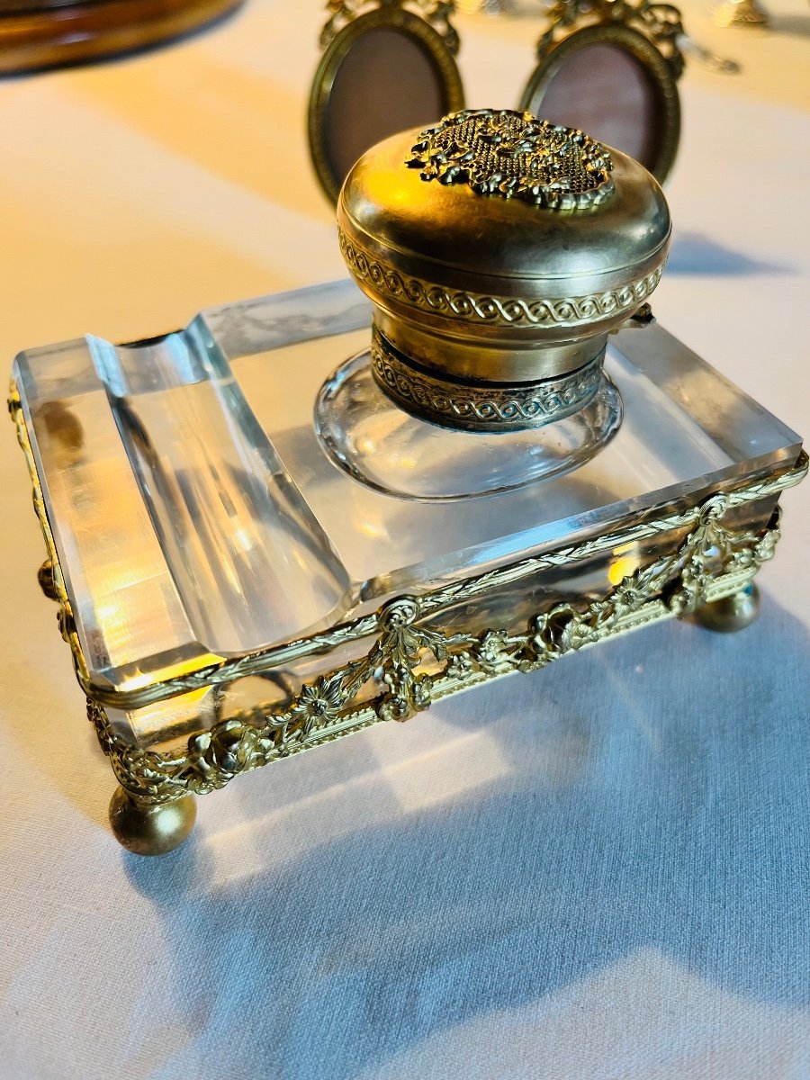 Louis XVI Crystal And Bronze Inkwell-photo-3