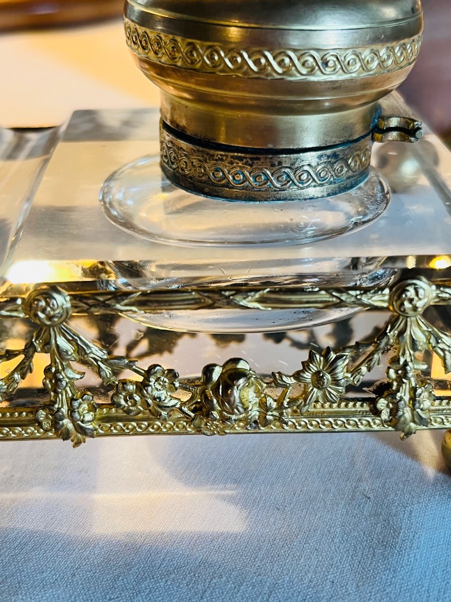 Louis XVI Crystal And Bronze Inkwell-photo-4