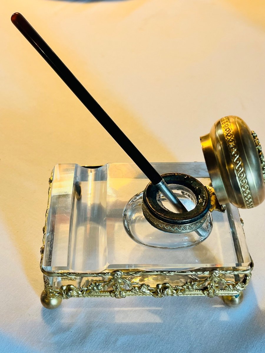 Louis XVI Crystal And Bronze Inkwell