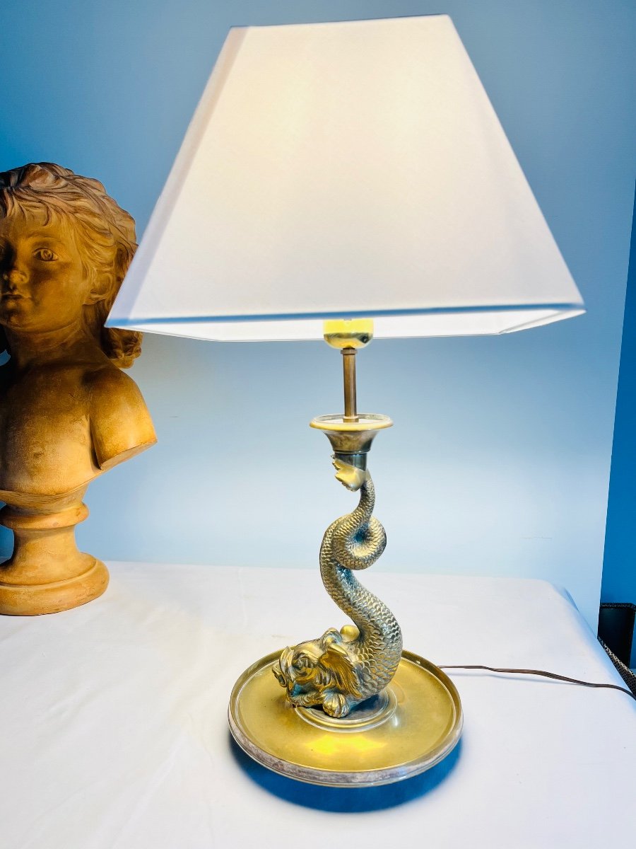 Lampe "au dauphin" bronze doré 