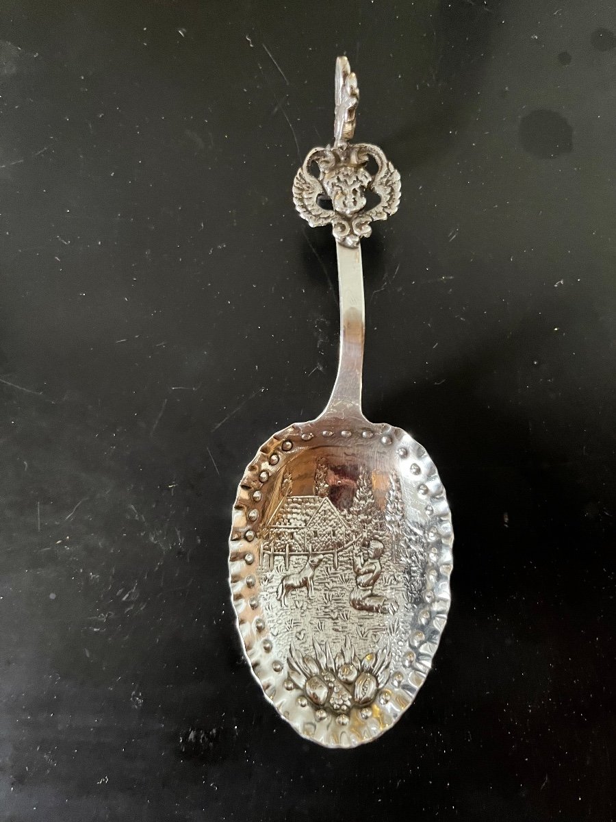 Rare cuillère XVIIIe en argent aux fermiers généraux -photo-2