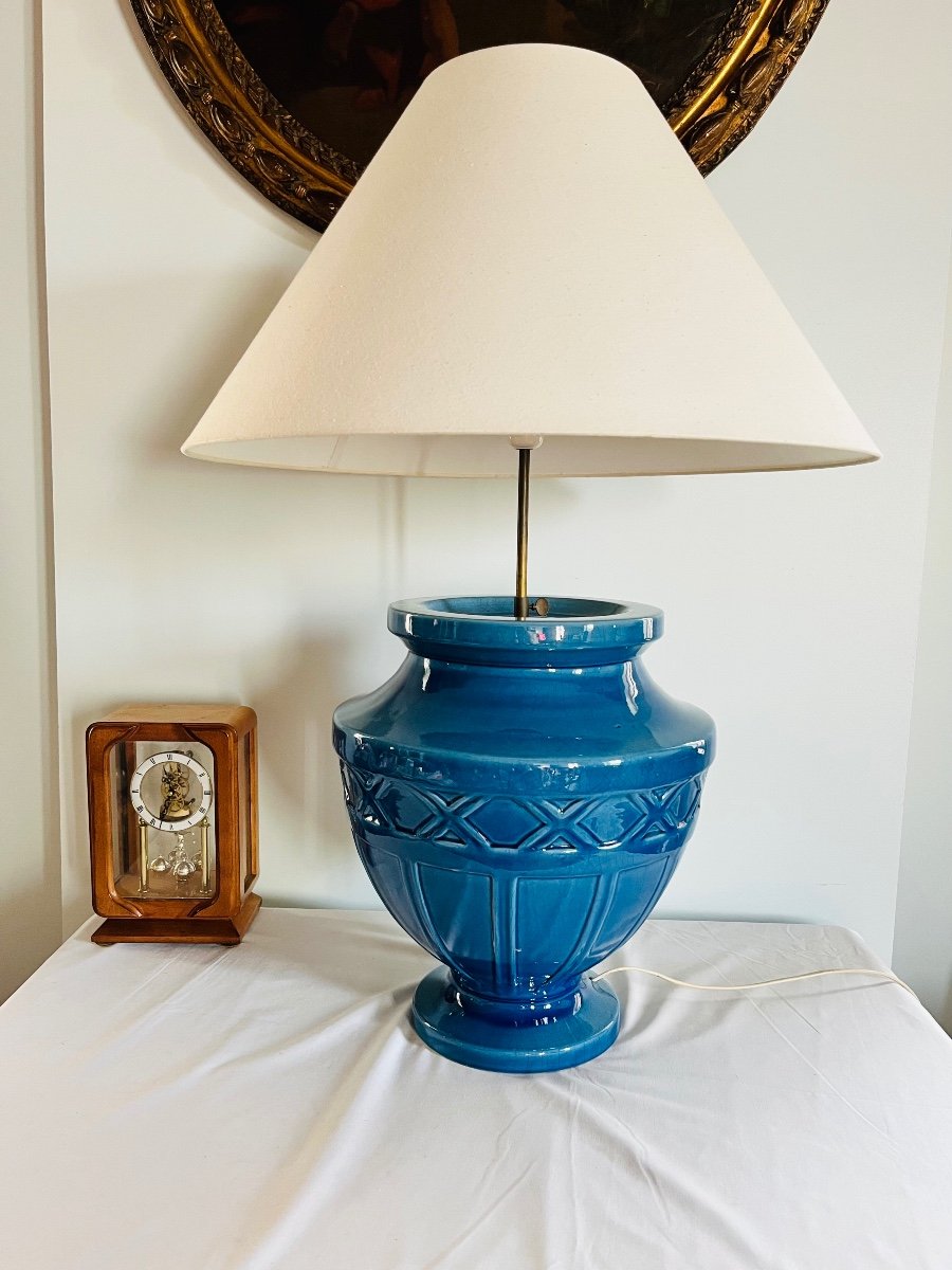 Grande lampe en céramique bleu -photo-4
