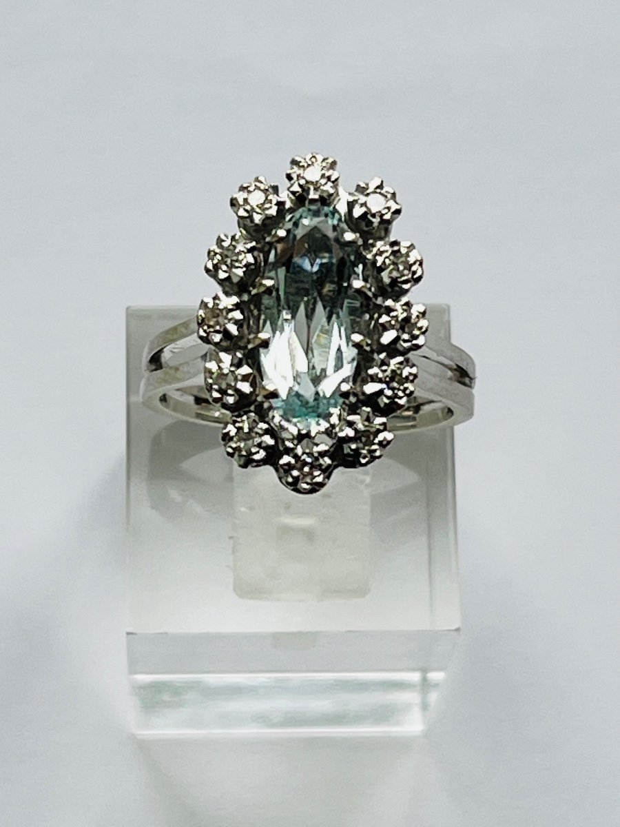Aquamarine Diamond Ring In White Gold-photo-3