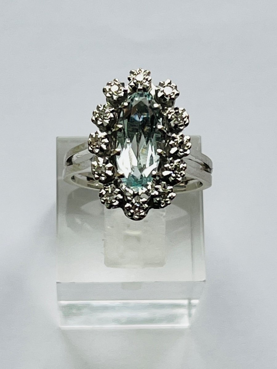 Bague aigue-marine diamants en or blanc -photo-3