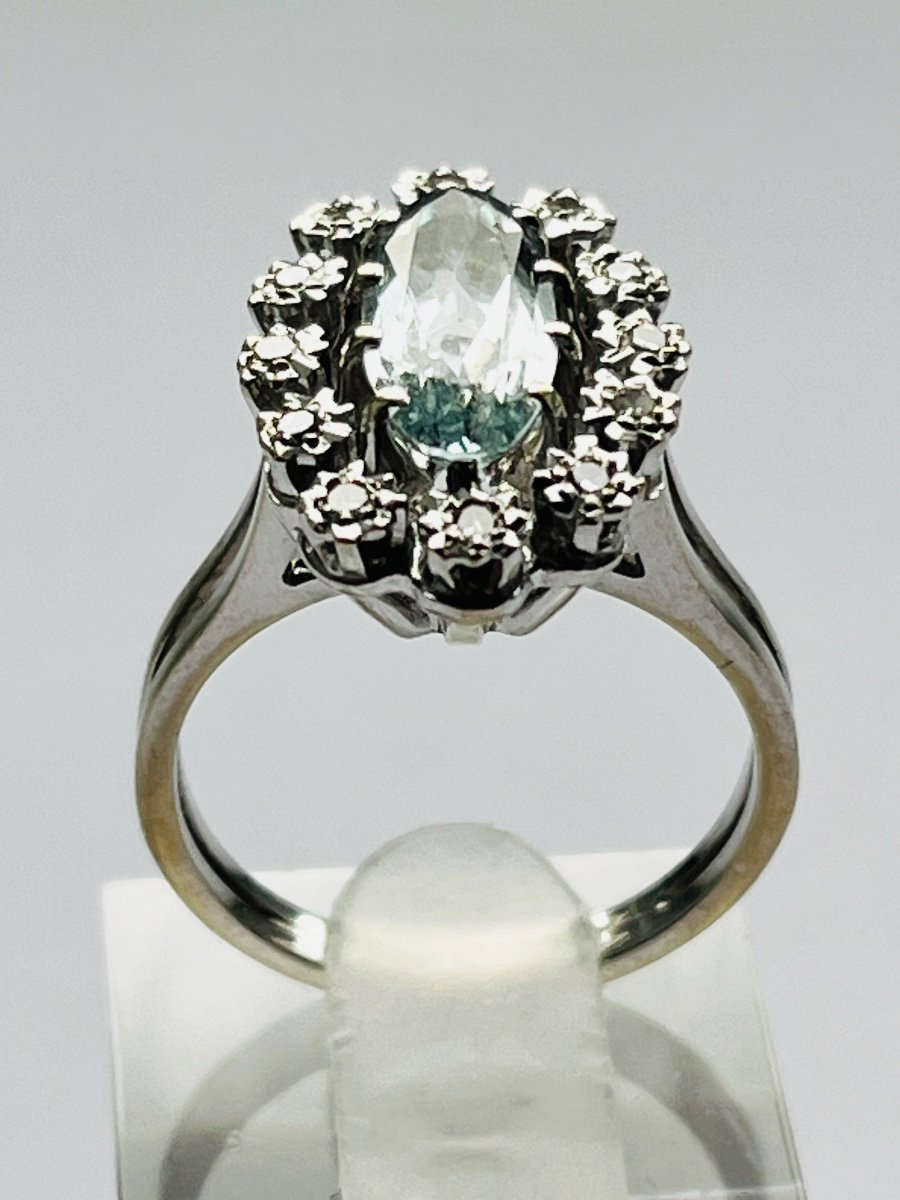 Bague aigue-marine diamants en or blanc 