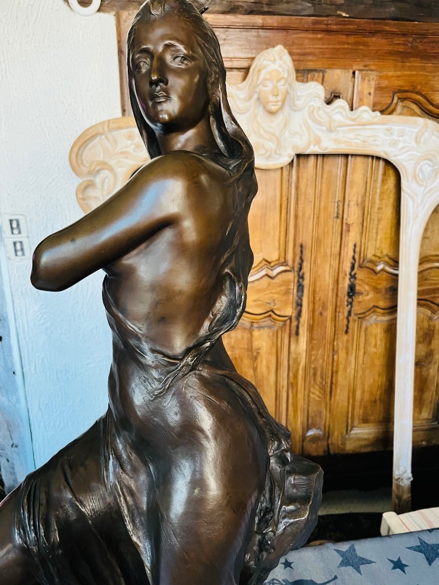 Grand  bronze Raoul Larche jeune fille Art Nouveau -photo-2