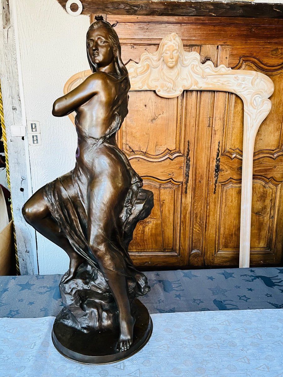 Grand  bronze Raoul Larche jeune fille Art Nouveau -photo-3