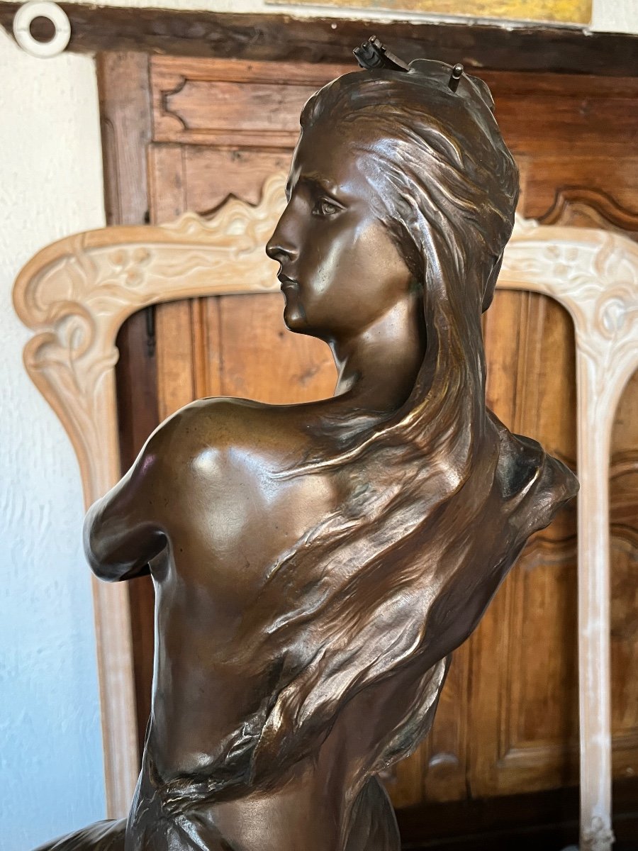 Grand  bronze Raoul Larche jeune fille Art Nouveau -photo-3