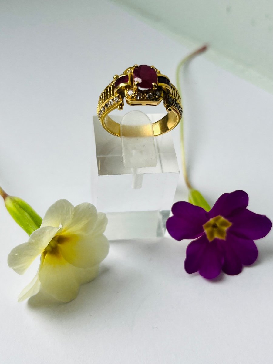 Art Deco Ruby Diamond Gold Ring-photo-2