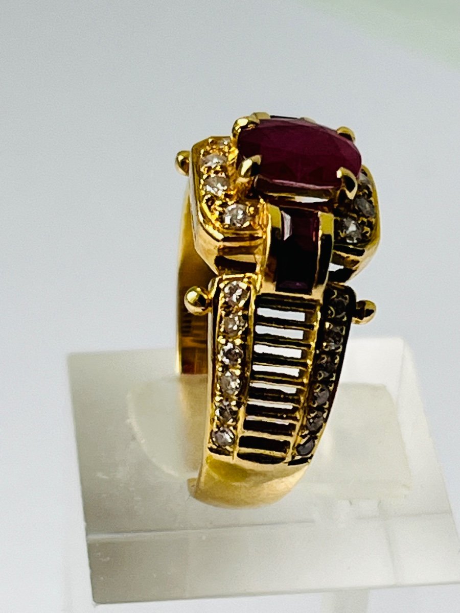 Art Deco Ruby Diamond Gold Ring-photo-3
