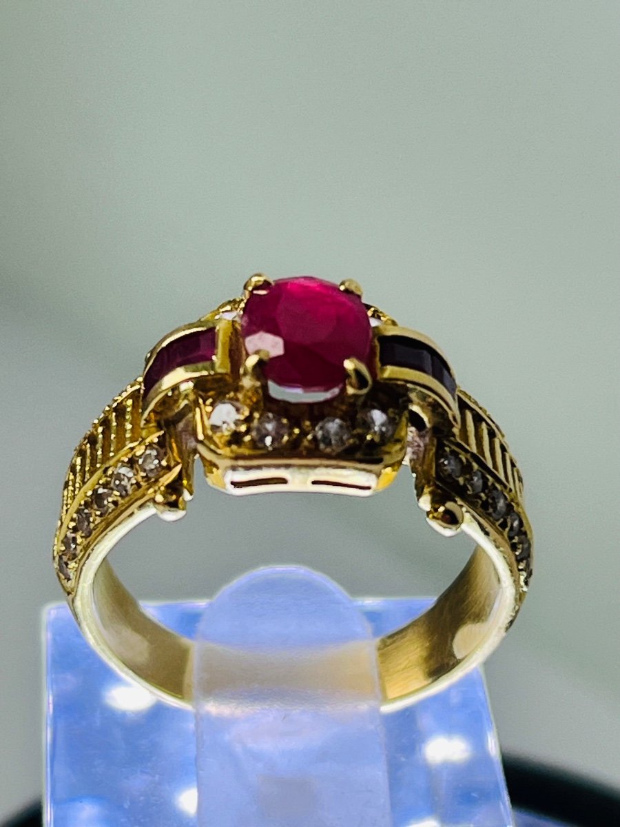 Art Deco Ruby Diamond Gold Ring-photo-4