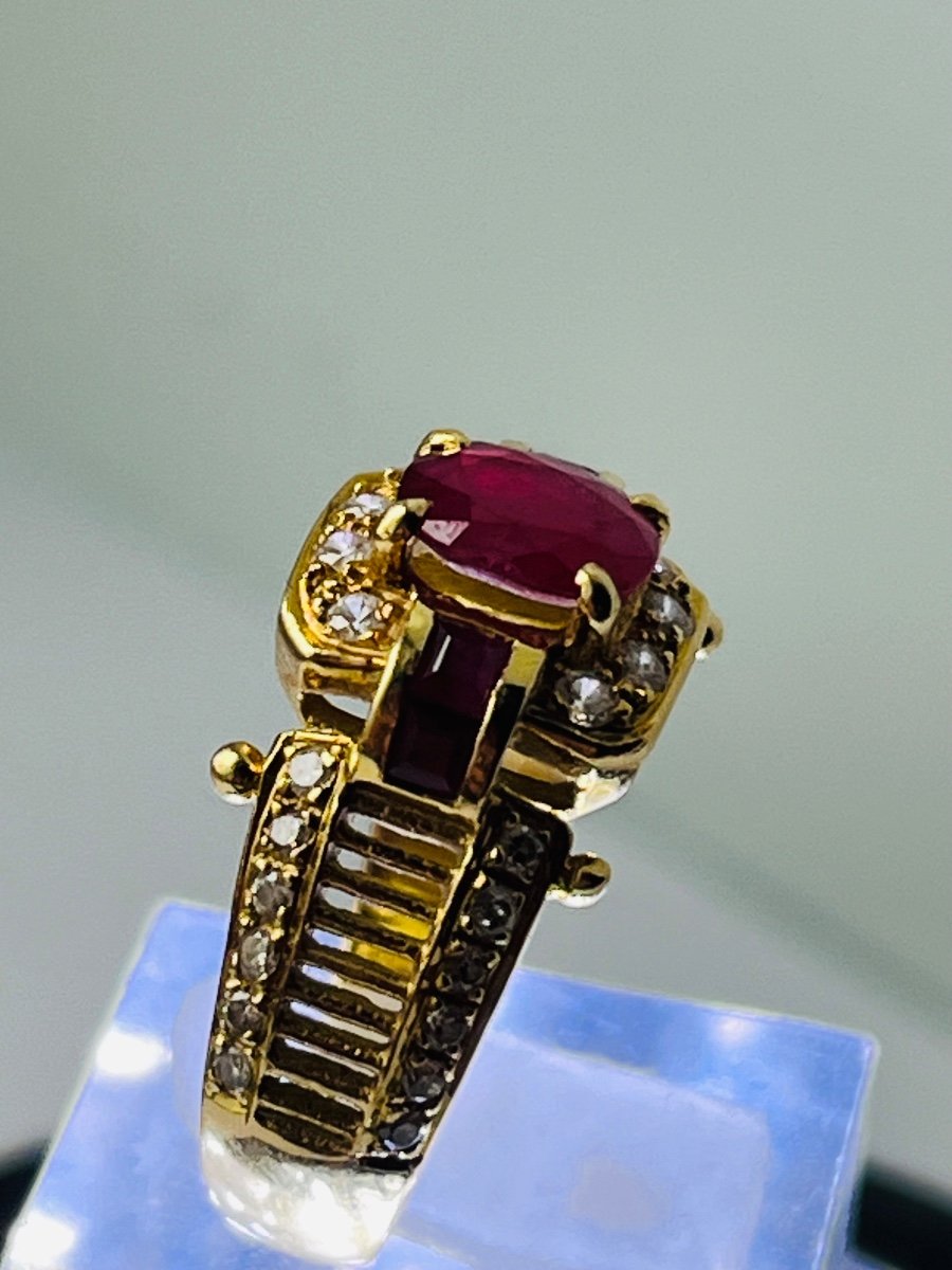 Art Deco Ruby Diamond Gold Ring-photo-1