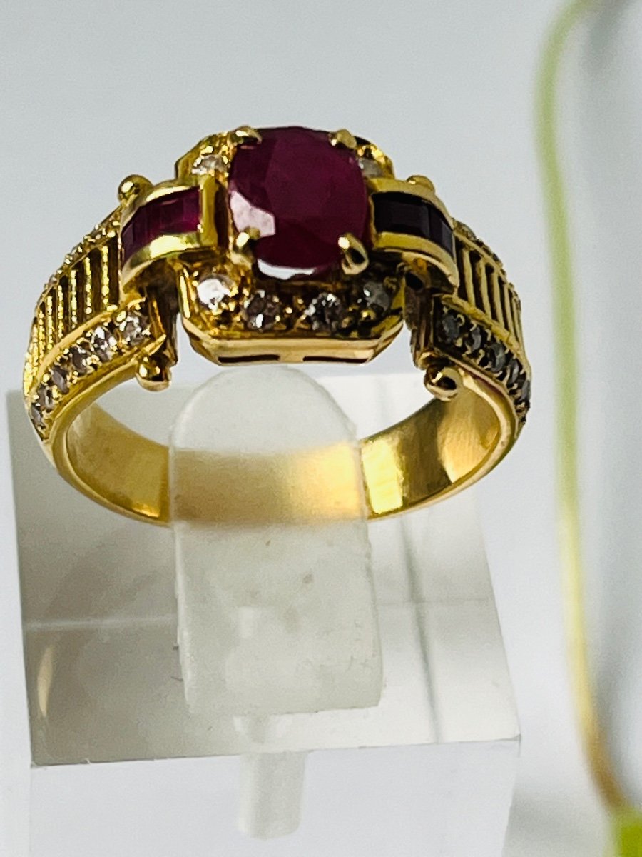 Art Deco Ruby Diamond Gold Ring