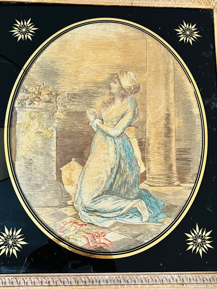 Jeune fille au turban broderie de soie anglaise 1800-photo-2