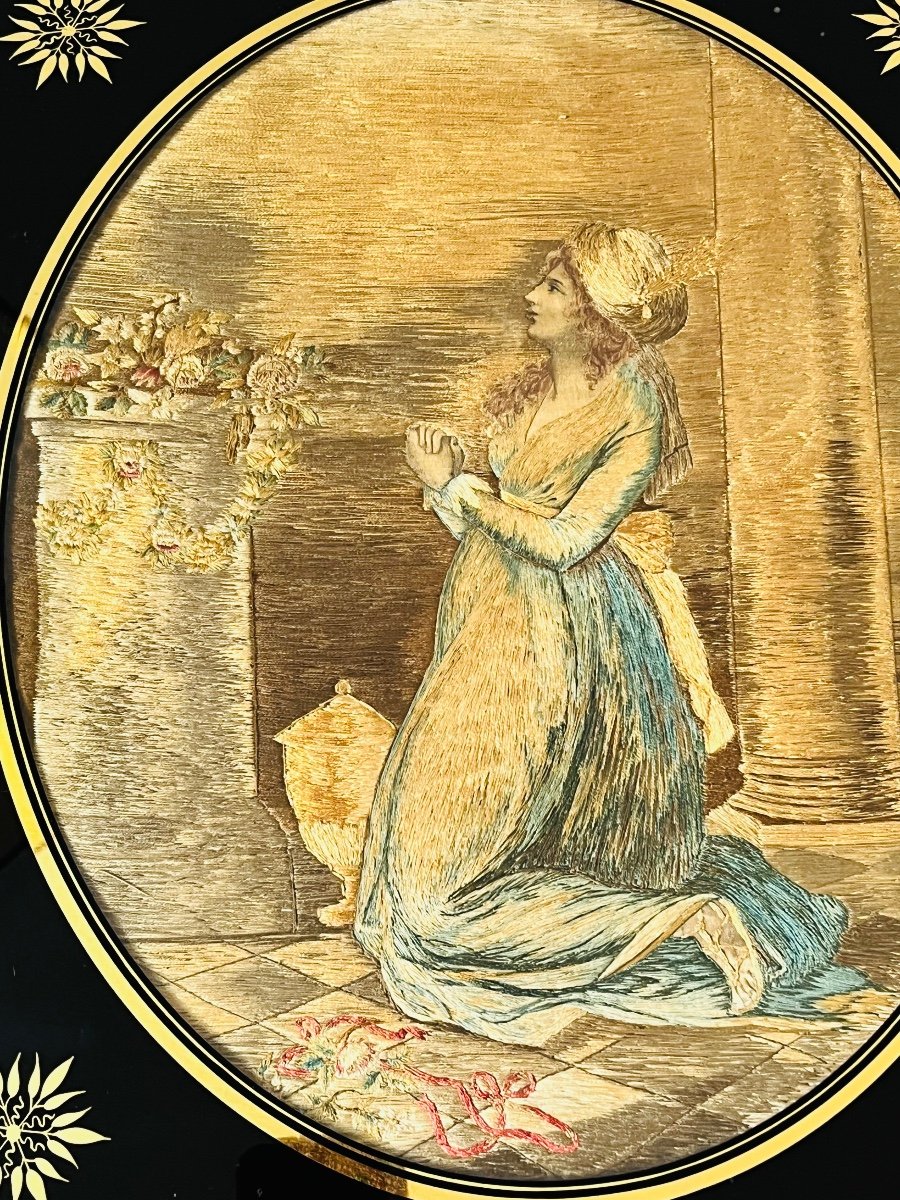 Jeune fille au turban broderie de soie anglaise 1800-photo-3
