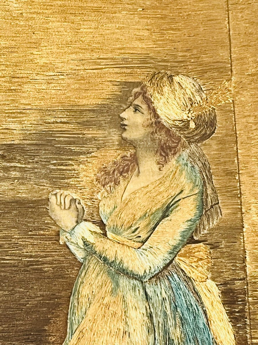Jeune fille au turban broderie de soie anglaise 1800-photo-4