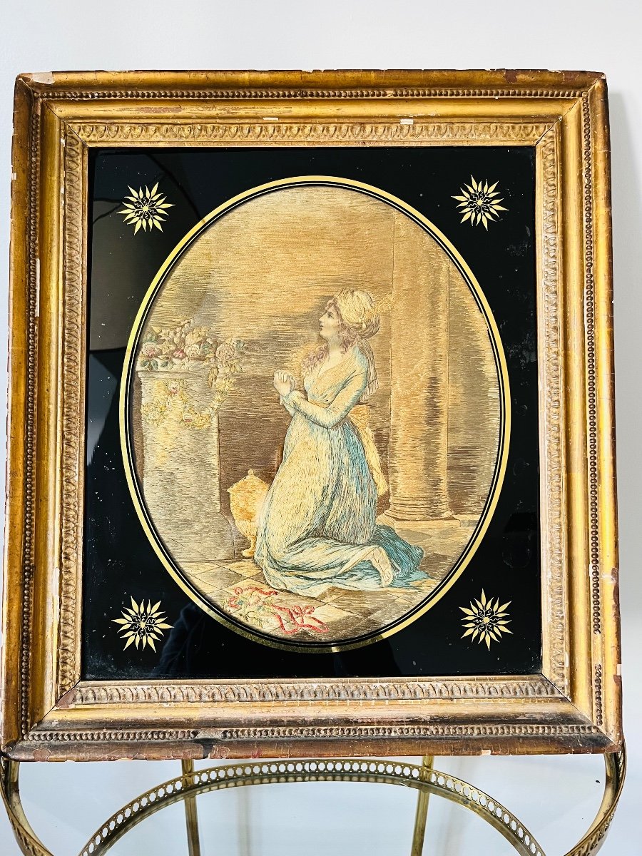 Jeune fille au turban broderie de soie anglaise 1800-photo-4
