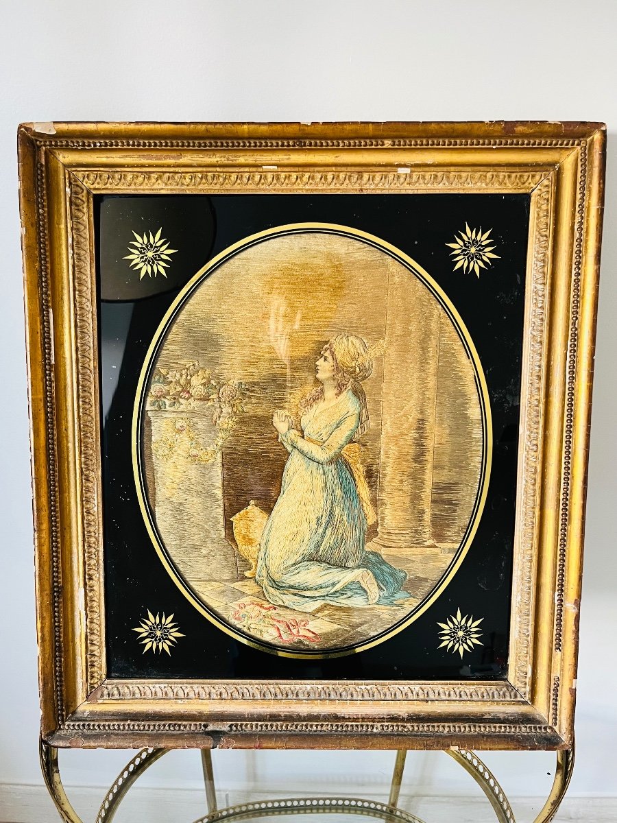 Jeune fille au turban broderie de soie anglaise 1800