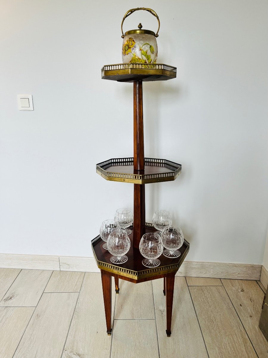 Louis XVI Mute Servant Pedestal Table In Marquetry -photo-4