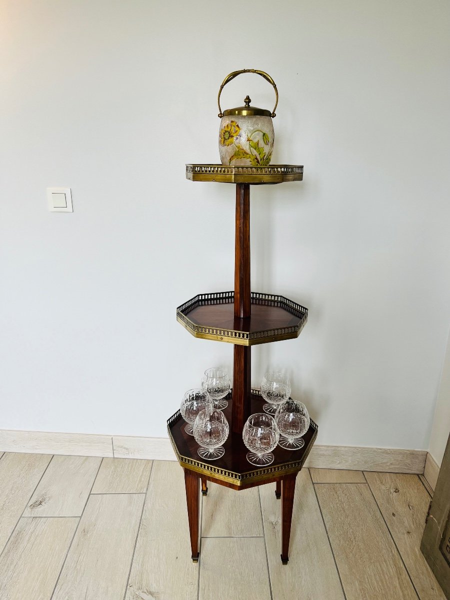 Louis XVI Mute Servant Pedestal Table In Marquetry -photo-1