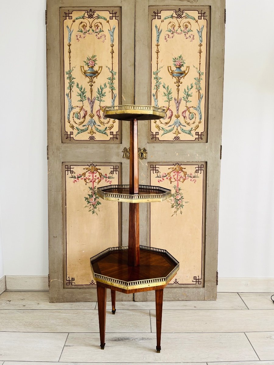 Louis XVI Mute Servant Pedestal Table In Marquetry 