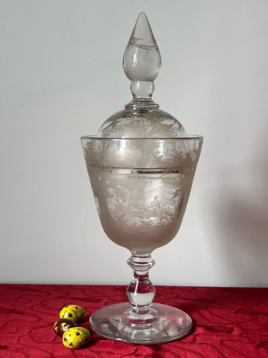 Drageoir cristal Delvaux décor cynégétique 
