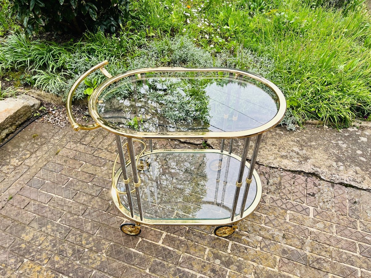 Oval Brass And Chrome Serving Trolley-photo-2