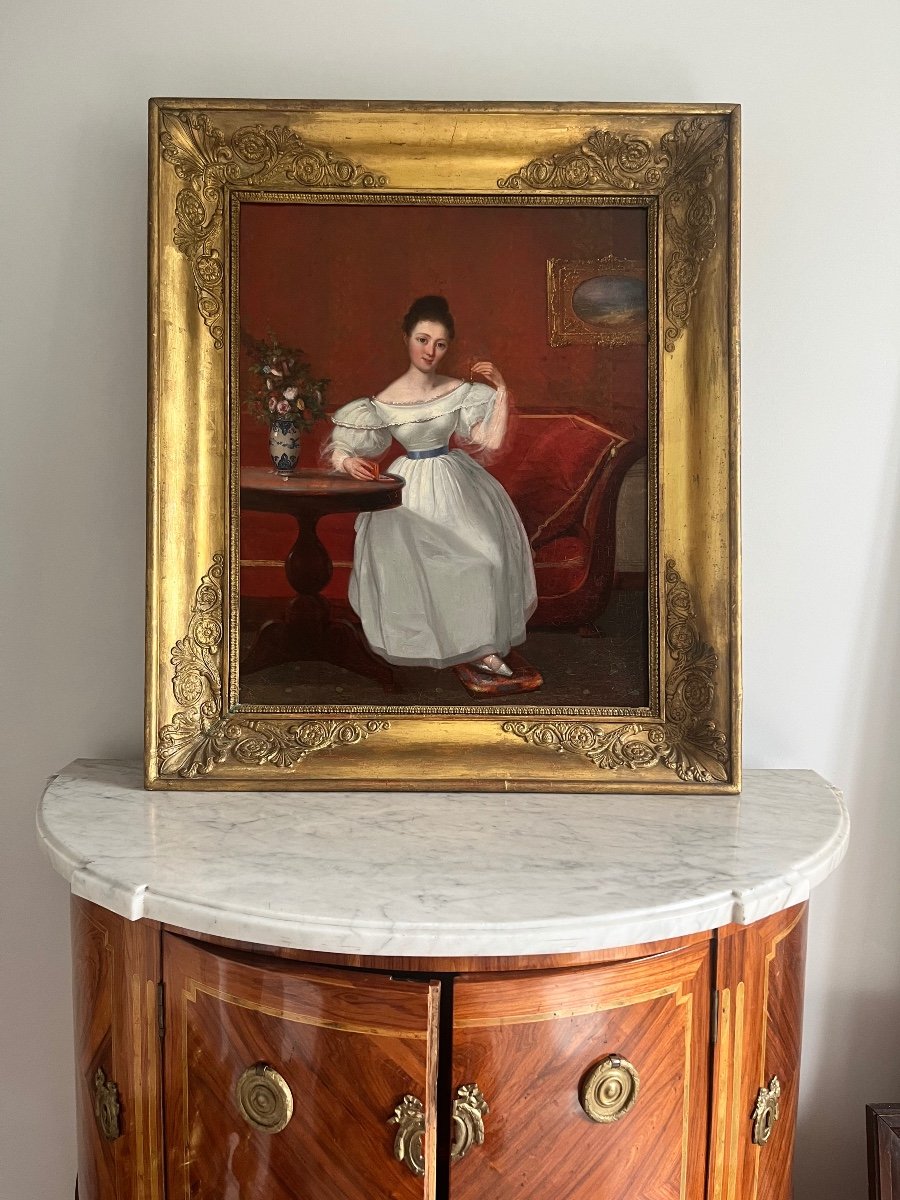 Portrait jeune fille à la robe blanche daté 1834-photo-2