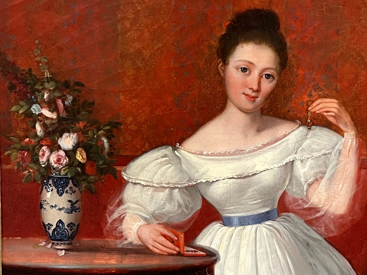 Portrait jeune fille à la robe blanche daté 1834-photo-2
