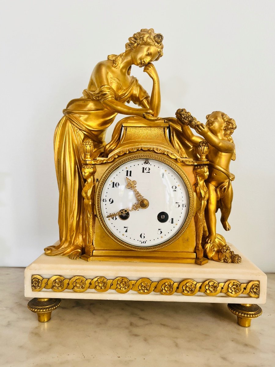 Louis XVI Clock "venus And Triumphant Love" Gilded Bronze 