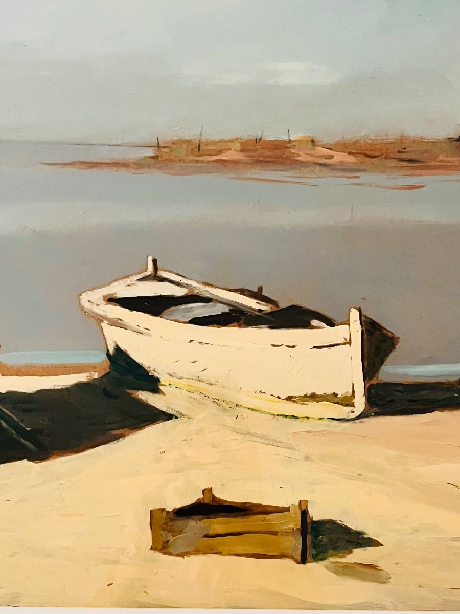 Boats On The Beach Oil Painting 20th Century-photo-3