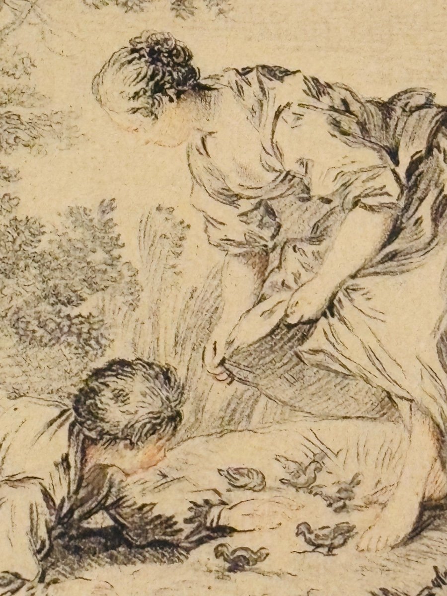Gravure  Francois Boucher XVIIIe "Les oisillons "-photo-4