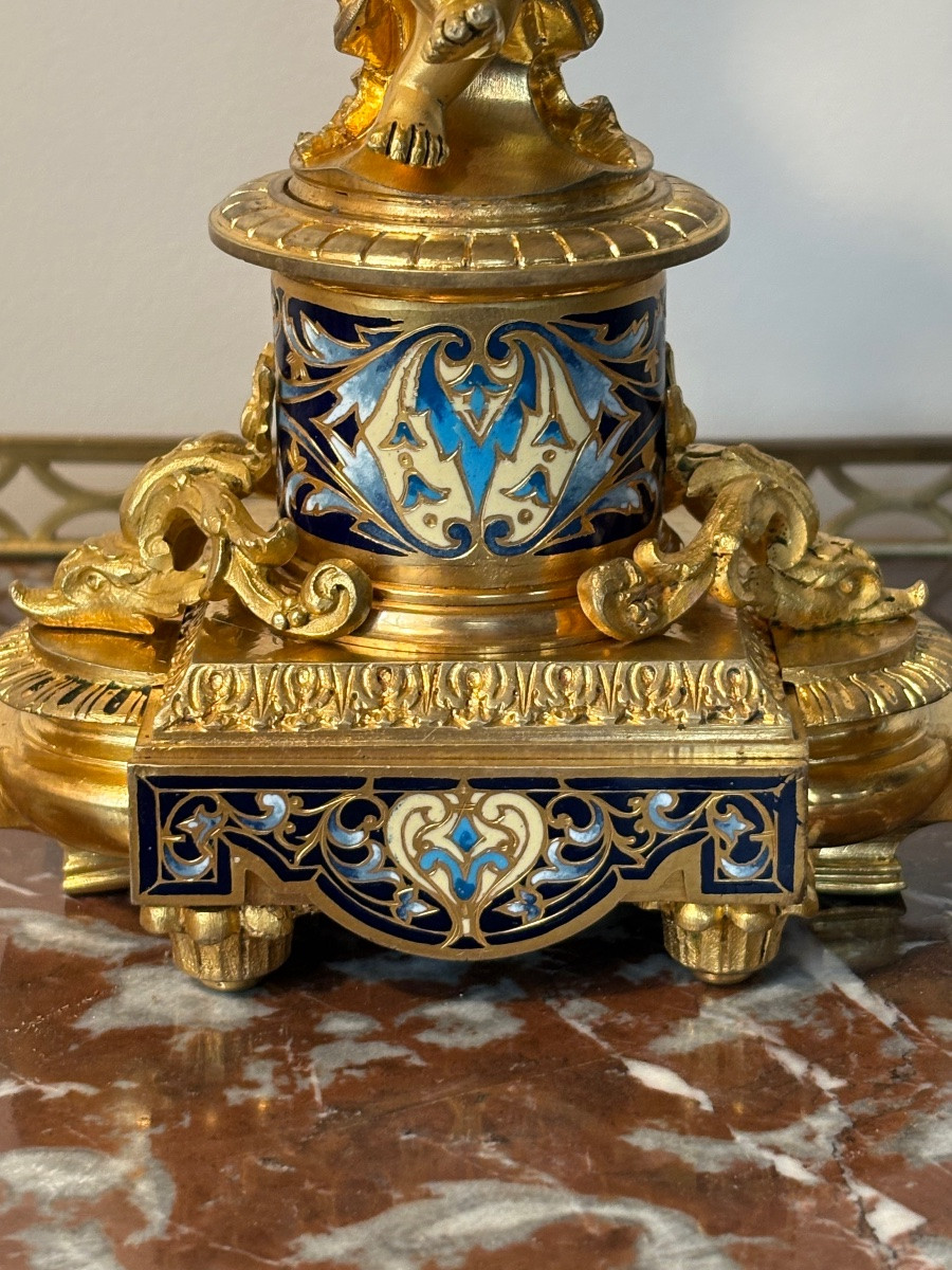 Cloisonné Enamel And Gilt Bronze Love Candlestick -photo-2