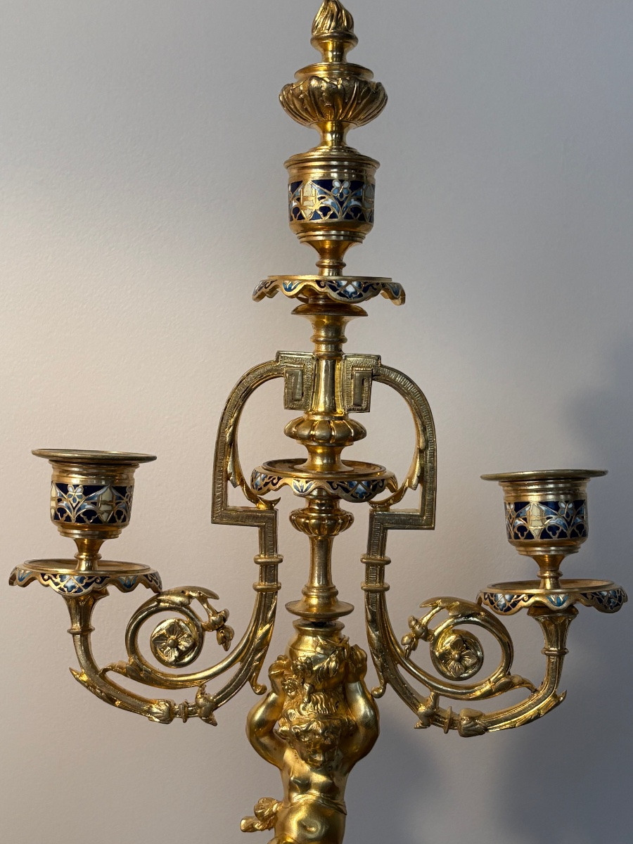 Cloisonné Enamel And Gilt Bronze Love Candlestick -photo-2